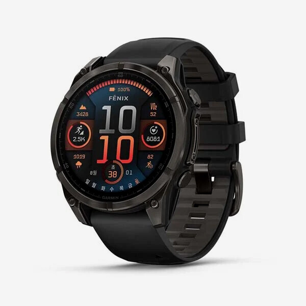 [20907] 가민 Fenix 8 47mm, AMOLED, GPS 프리미엄 아웃도어 스마트워치, Carbon Grey Silicone Band
