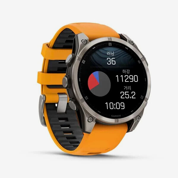 [20908] 가민 Fenix 8 47mm, AMOLED, GPS 프리미엄 아웃도어 스마트워치, Orange Silicone Band