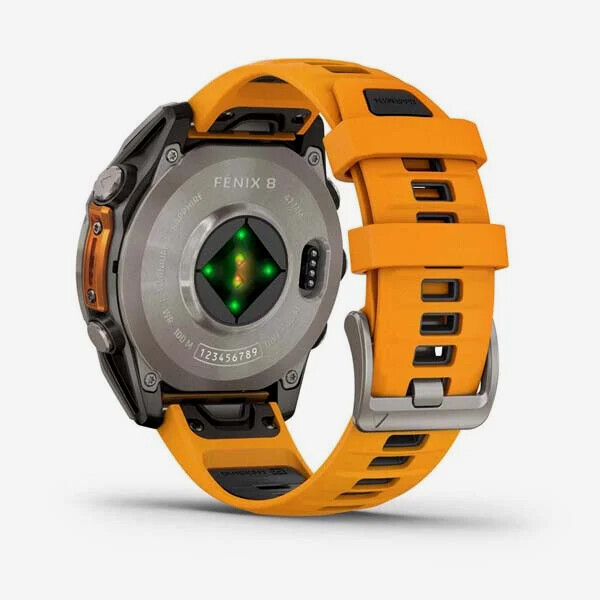 [20908] 가민 Fenix 8 47mm, AMOLED, GPS 프리미엄 아웃도어 스마트워치, Orange Silicone Band