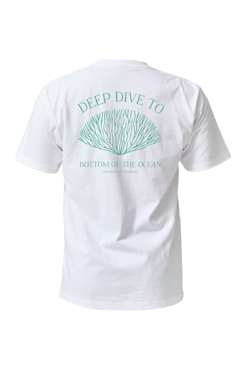 [21818] 오션테그 14수 반팔 티셔츠 코튼 숏 슬리브 화이트 Coral reef Green