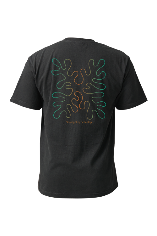 [21821] 오션테그 14수 반팔 티셔츠 코튼 숏 슬리브 블랙 Coral Orange-Green