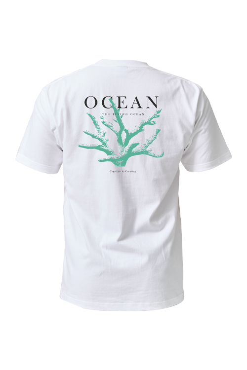 [21832] 오션테그 14수 반팔 티셔츠 코튼 숏 슬리브 화이트 Green Coral